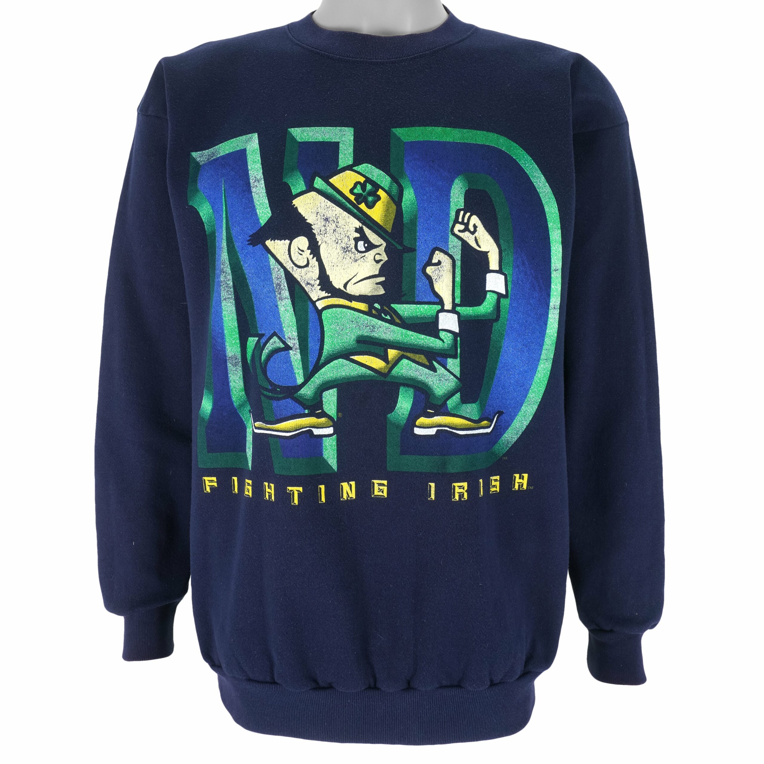NCAA Notre Dame Fighting Irish Sweatshirt 1990s Vintage Style Hoodie Shirt Reprinted Full Size Gifts for Fans