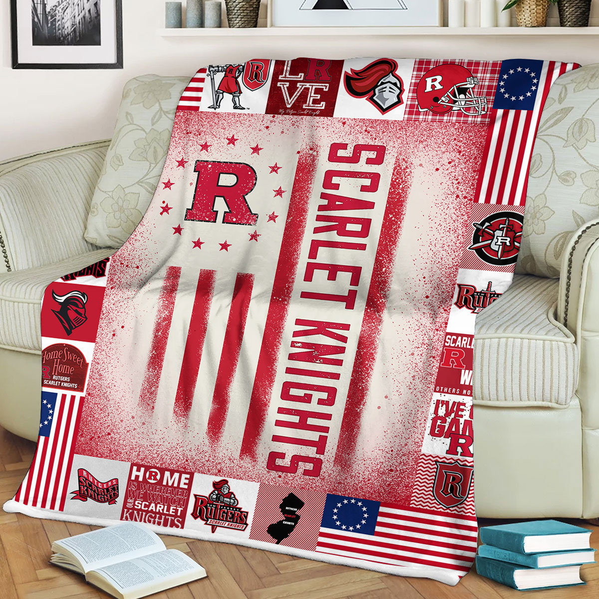 NCAA Rutgers Scarlet Knights Sherpa Fleece Blanket University Football Fan Gifts