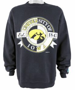 NCAA University of Iowa Hawkeyes Crew Neck Sweatshirt 1990s Vintage Style Hoodie Shirt Reprinted Full Size Gifts for Fans