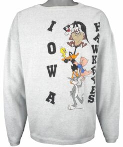 NCAA University of Iowa Hawkeyes X Looney Tunes Crew Neck Sweatshirt 1990s Vintage Style Hoodie Shirt Reprinted Full Size Gifts for Fans