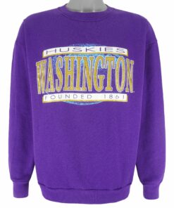 NCAA Washington Huskies Crew Neck Sweatshirt 1990s Vintage Style Hoodie Shirt Reprinted Full Size Gifts for Fans