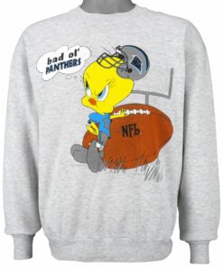 NFL Carolina Panthers x Tweety Crew Neck Sweatshirt 1993 Vintage Style Hoodie Shirt Reprinted Full Size Gifts for Fans