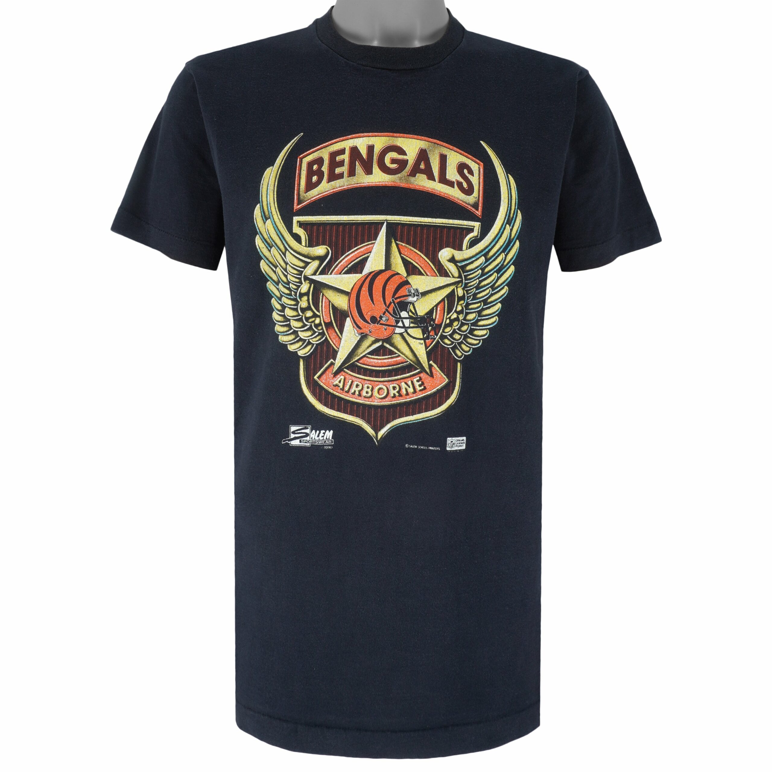 NFL Cincinnati Bengals Airborne T-Shirt 1990 Vintage Style Hoodie Sweatshirt Reprinted Full Size Gifts for Fans