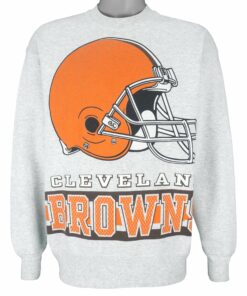 NFL Cleveland Browns Helmet Crew Neck Sweatshirt 1990s Vintage Style Hoodie Shirt Reprinted Full Size Gifts for Fans