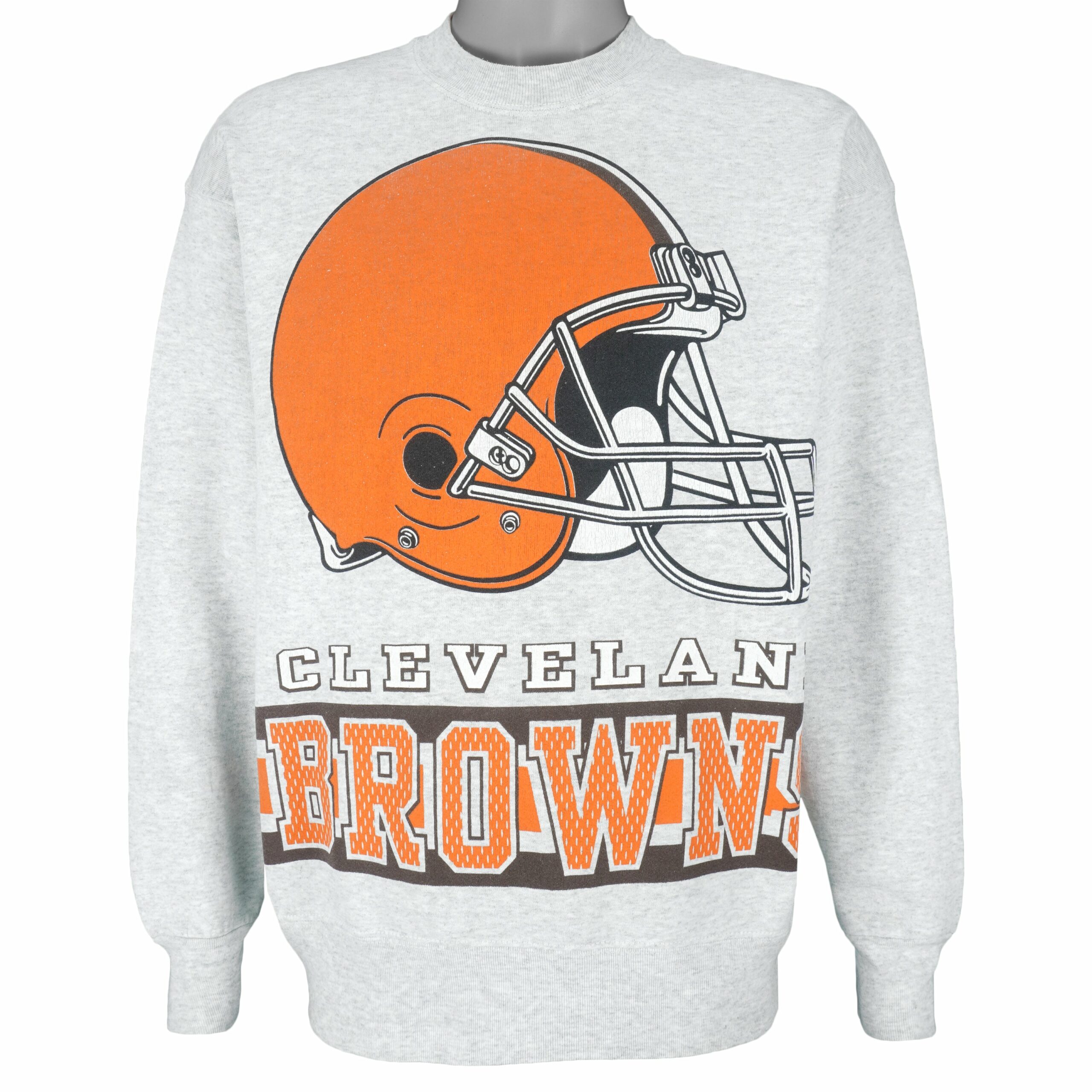 NFL Cleveland Browns Helmet Crew Neck Sweatshirt 1990s Vintage Style Hoodie Shirt Reprinted Full Size Gifts for Fans