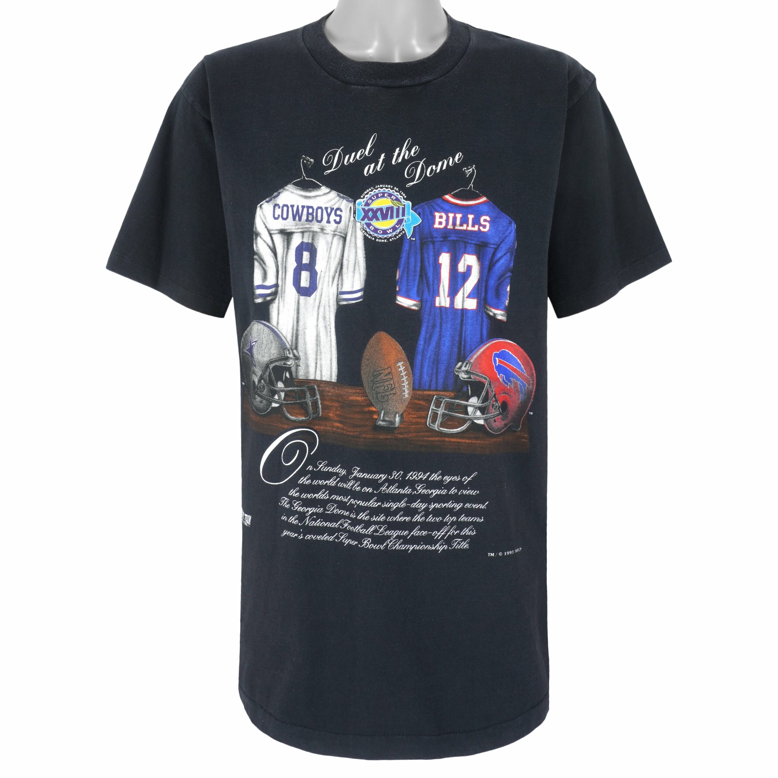 NFL Cowboys VS Bills Super Bowl 28th T-Shirt 1993 Vintage Style Hoodie Sweatshirt Reprinted Full Size Gifts for Fans