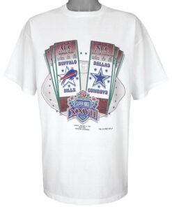 NFL Cowboys VS Bills Tickets Super Bowl XXVII T-Shirt 1992 Vintage Style Hoodie Sweatshirt Reprinted Full Size Gifts for Fans