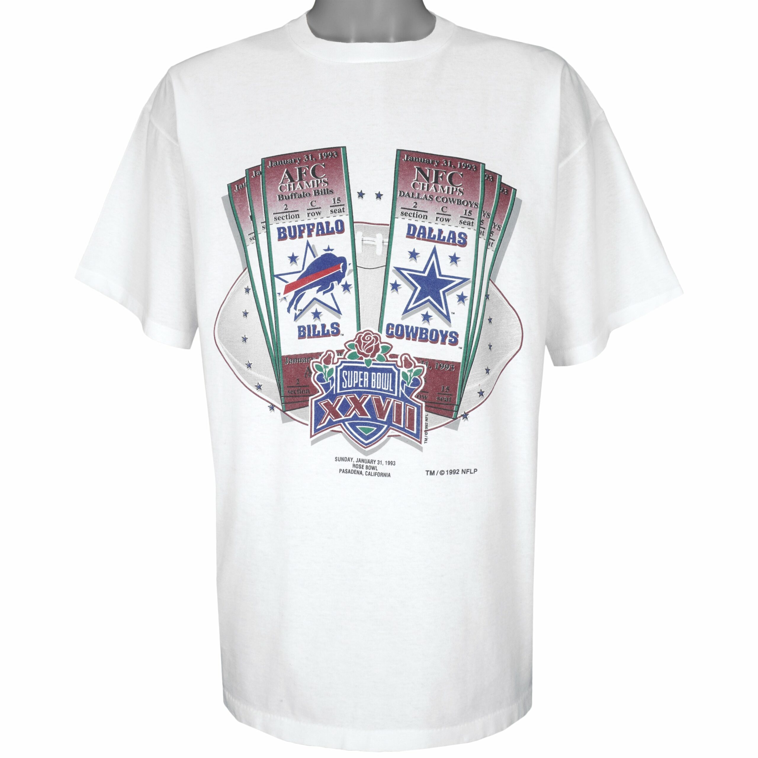 NFL Cowboys VS Bills Tickets Super Bowl XXVII T-Shirt 1992 Vintage Style Hoodie Sweatshirt Reprinted Full Size Gifts for Fans
