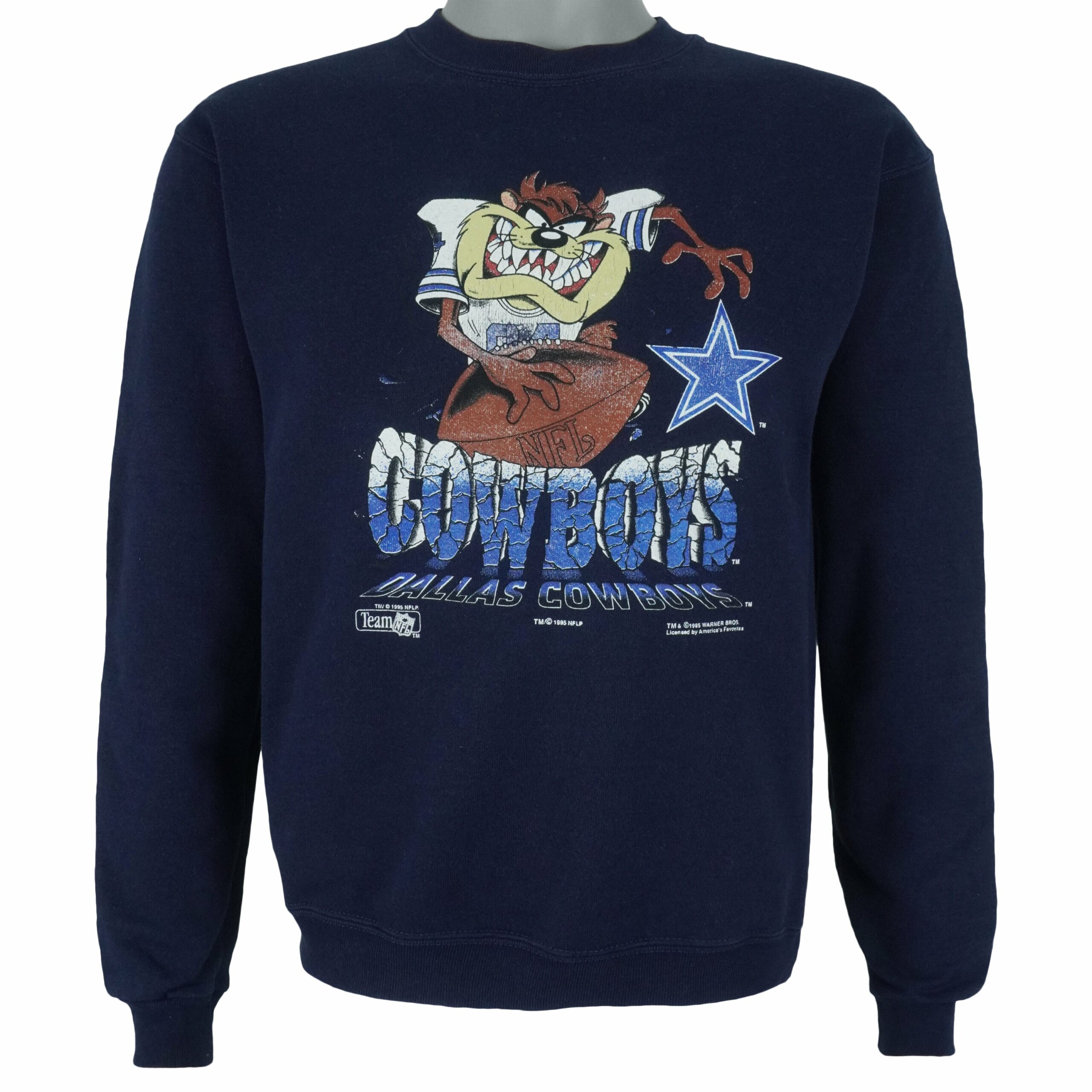 NFL Dallas Taz X Cowboys Crew Neck Sweatshirt 1995 Vintage Style Hoodie Shirt Reprinted Full Size Gifts for Fans