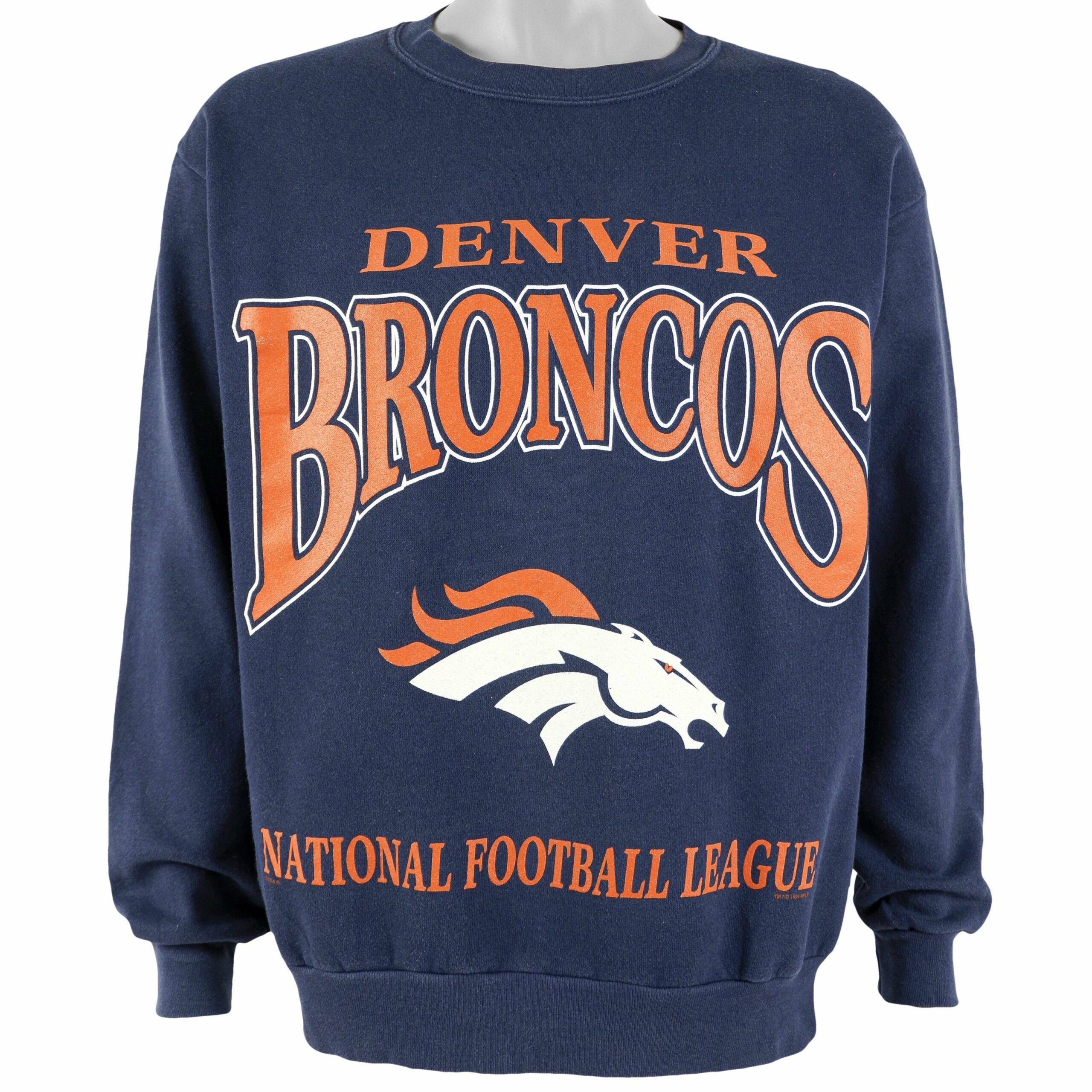 NFL Denver Broncos Crew Neck Sweatshirt 1999 Vintage Style Hoodie Shirt Reprinted Full Size Gifts for Fans