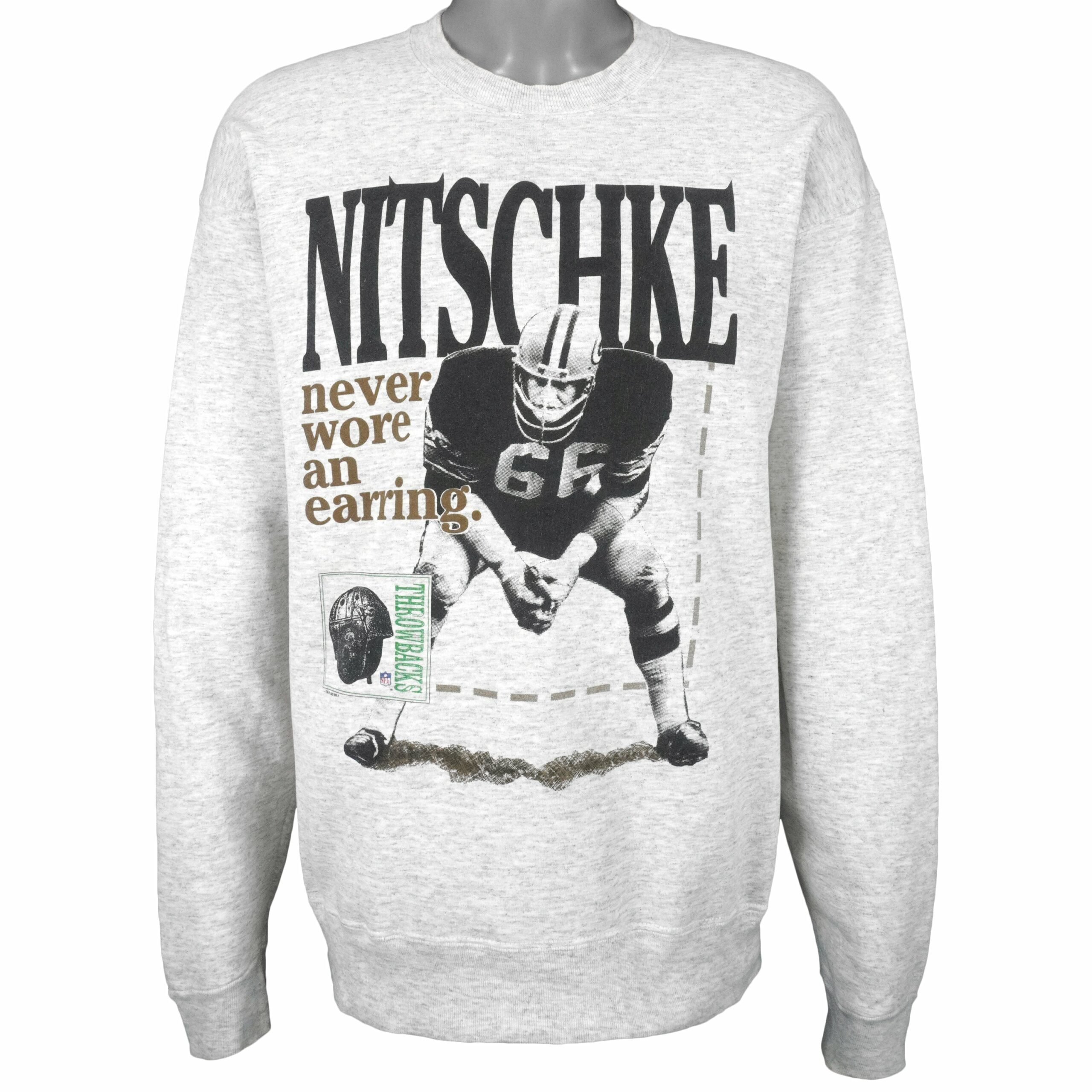 NFL Green Bay Packers, Nitschke No. 66 Crew Neck Sweatshirt 1990s Vintage Style Hoodie Shirt Reprinted Full Size Gifts for Fans