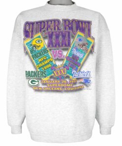 NFL Green Bay Packers VS Patriots Tickets Sweatshirt 1997 Vintage Style Hoodie Shirt Reprinted Full Size Gifts for Fans