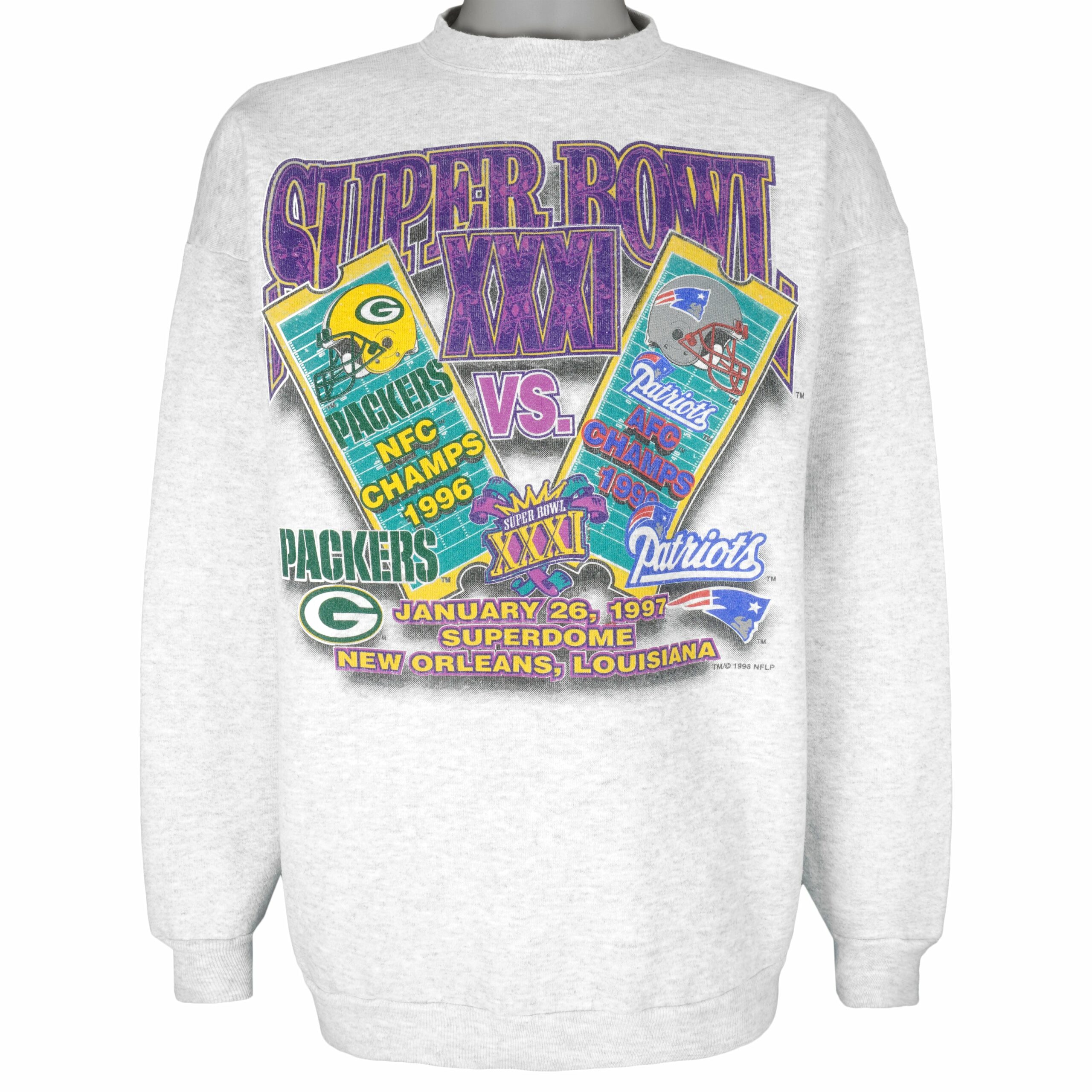 NFL Green Bay Packers VS Patriots Tickets Sweatshirt 1997 Vintage Style Hoodie Shirt Reprinted Full Size Gifts for Fans