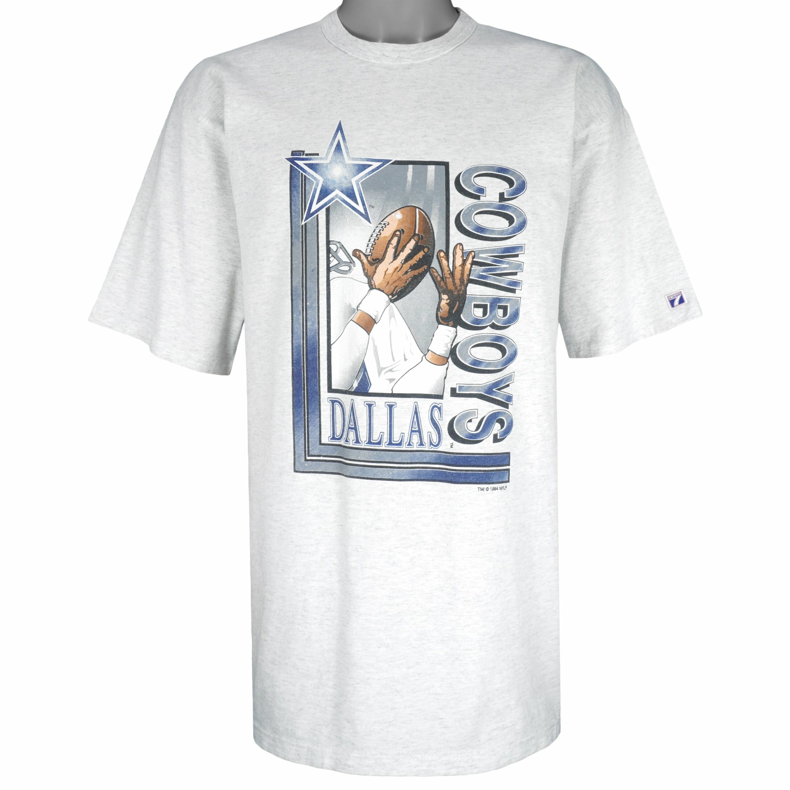 NFL Grey Dallas Cowboys Big Logo T-Shirt 1994 Vintage Style Hoodie Sweatshirt Reprinted Full Size Gifts for Fans