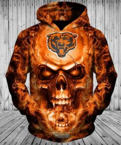 NFL Hoodies 3D Skull Chicago Bears Hoodie Zip Up, Pullover Gifts for Fans