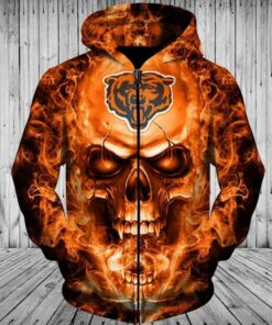NFL Hoodies 3D Skull Chicago Bears Hoodie Zip Up, Pullover Gifts for Fans