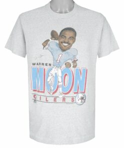 NFL Houston Oilers Warren Moon Caricature T-Shirt 1990s Vintage Style Hoodie Sweatshirt Reprinted Full Size Gifts for Fans