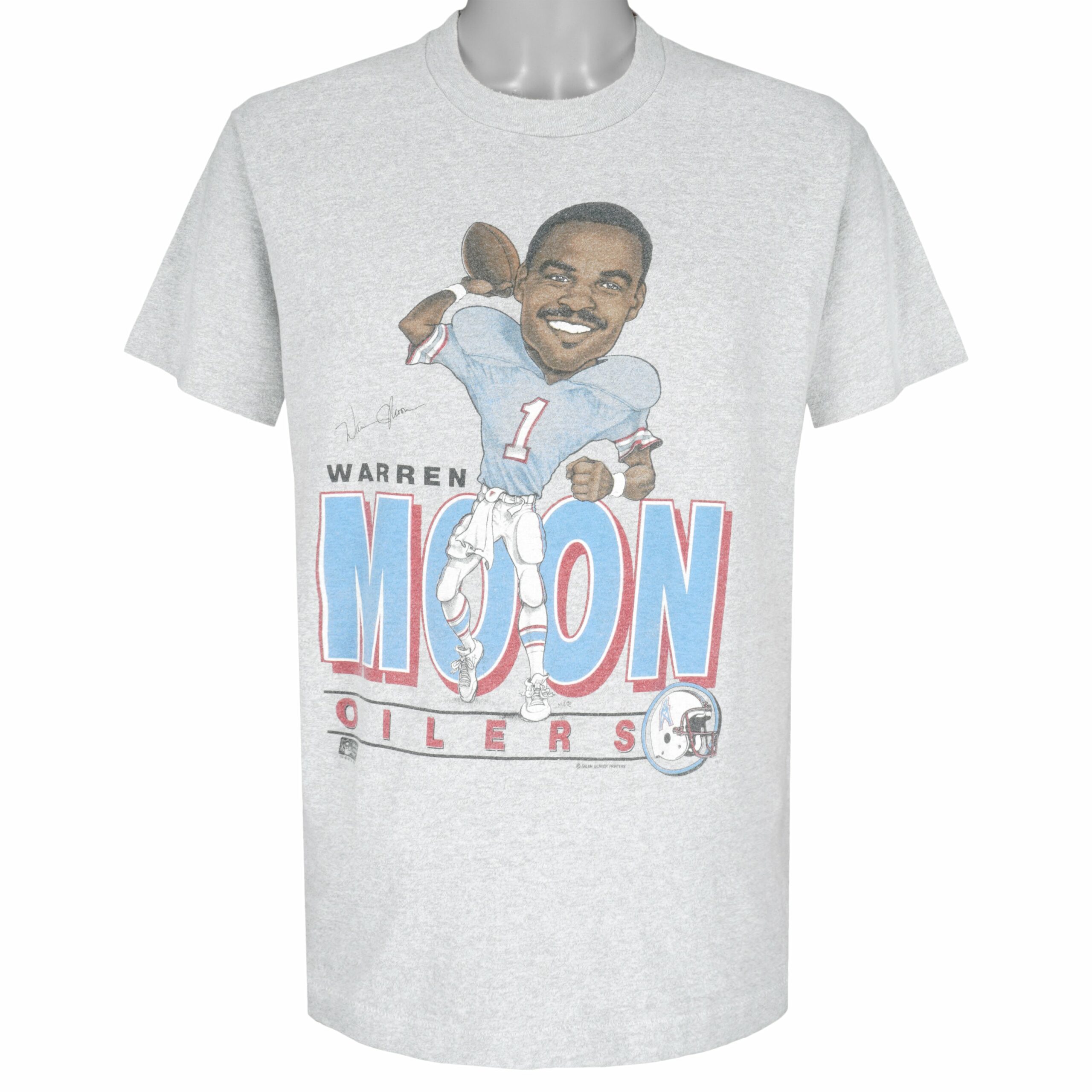 NFL Houston Oilers Warren Moon Caricature T-Shirt 1990s Vintage Style Hoodie Sweatshirt Reprinted Full Size Gifts for Fans