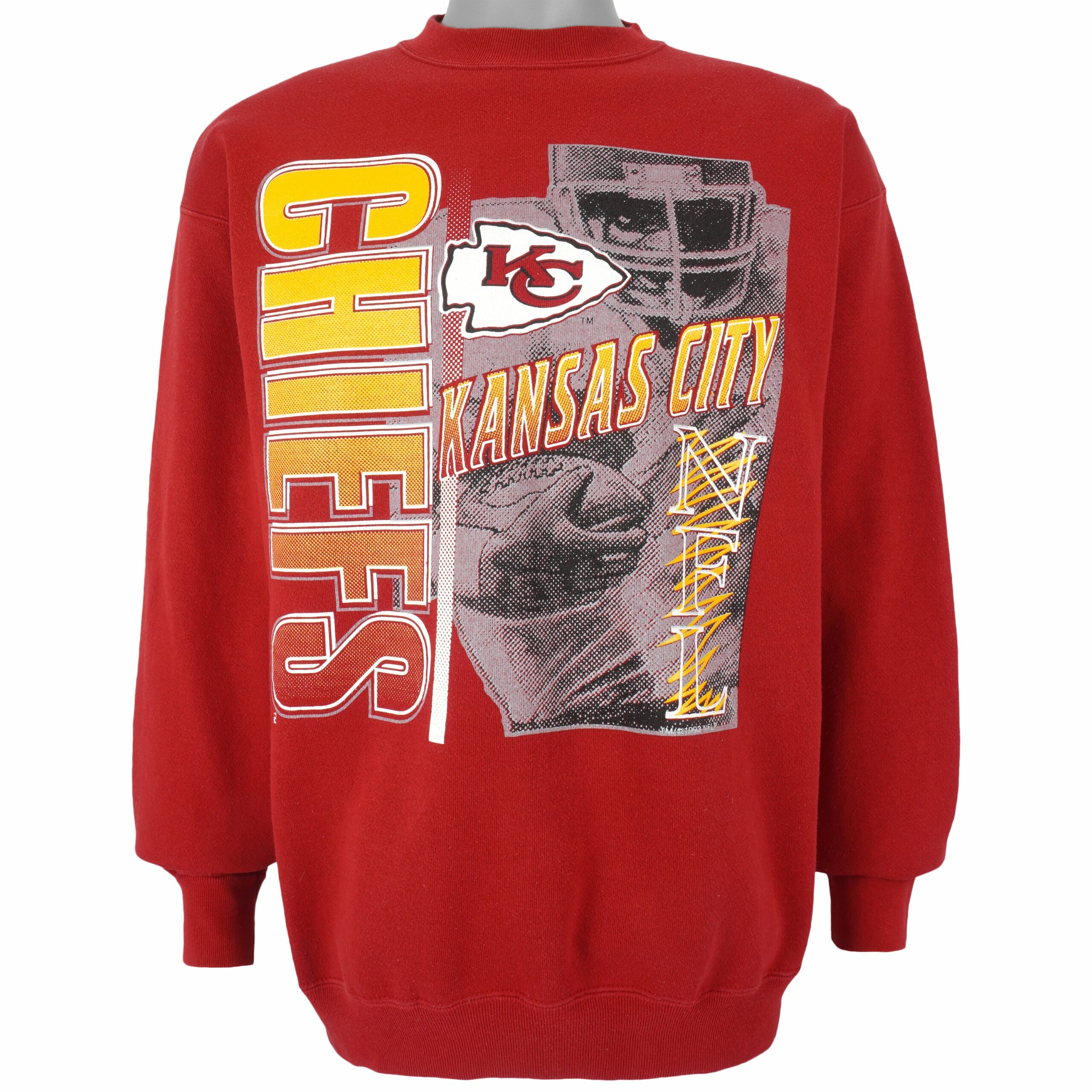 NFL Kansas City Chiefs Crew Neck Sweatshirt 1993 Vintage Style Hoodie Shirt Reprinted Full Size Gifts for Fans