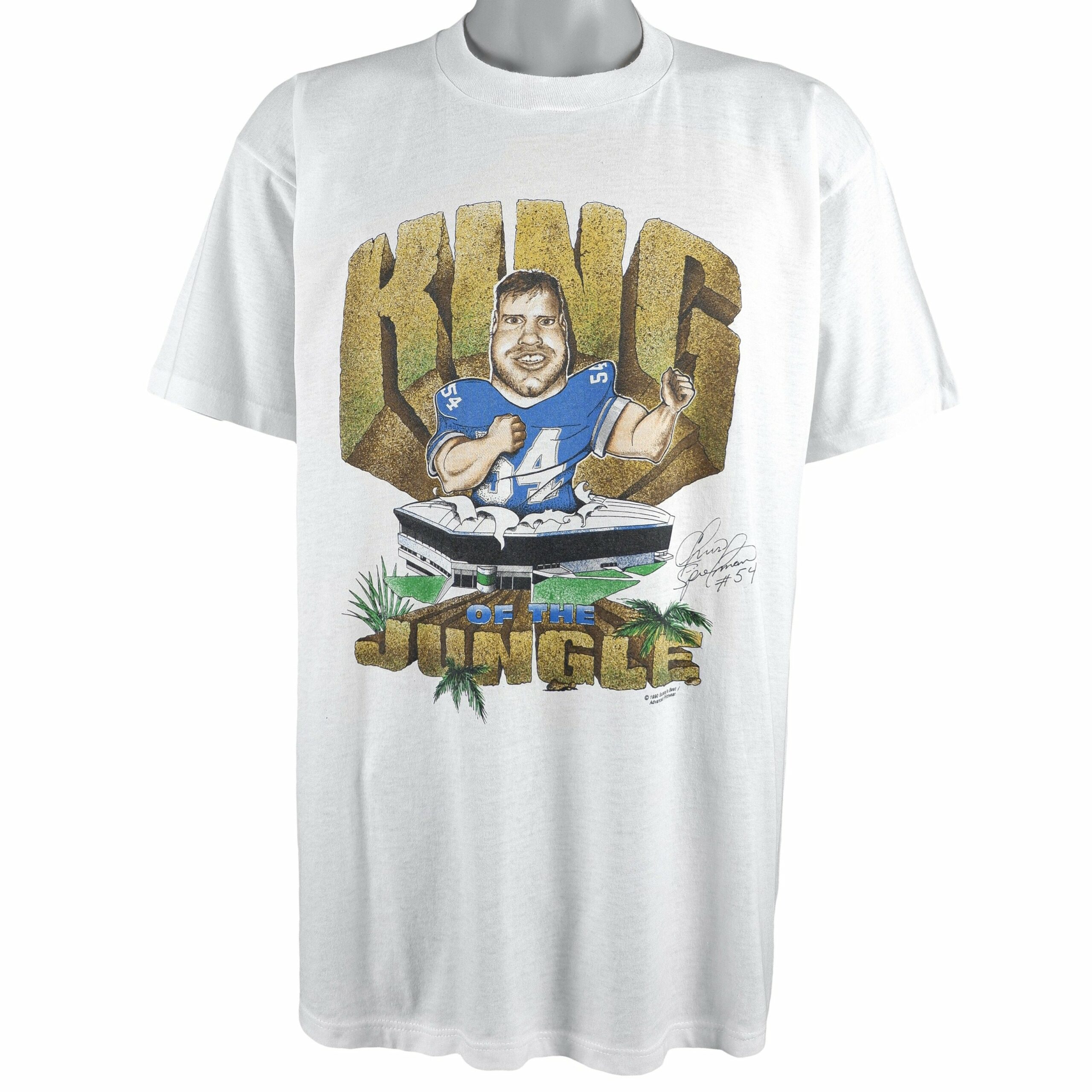 NFL King of the Jungle, Chris Spielman #54 Spell-Out T-Shirt 1990 Vintage Style Hoodie Sweatshirt Reprinted Full Size Gifts for Fans