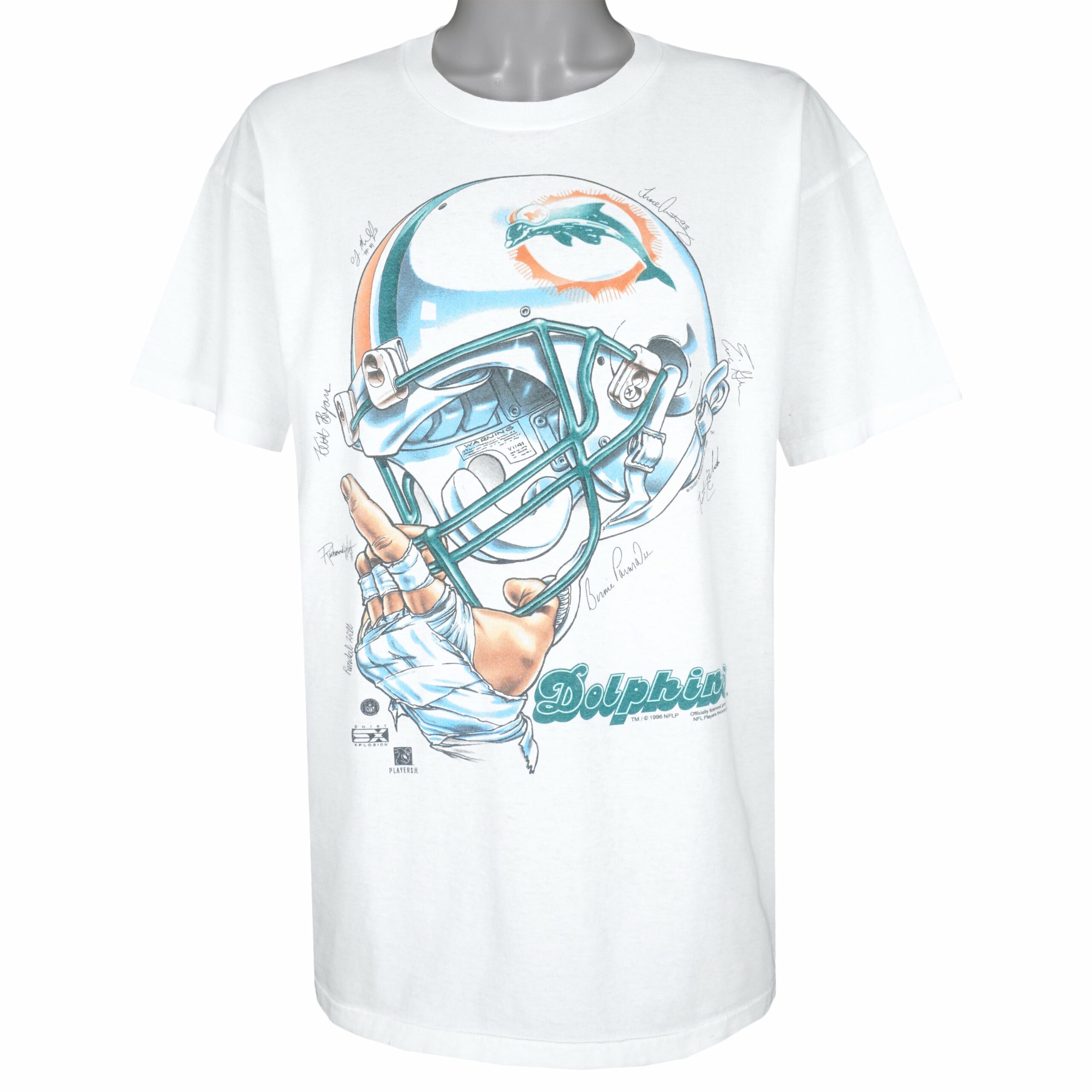 NFL Miami Dolphins Helmet Signatures T-Shirt 1996 Vintage Style Hoodie Sweatshirt Reprinted Full Size Gifts for Fans
