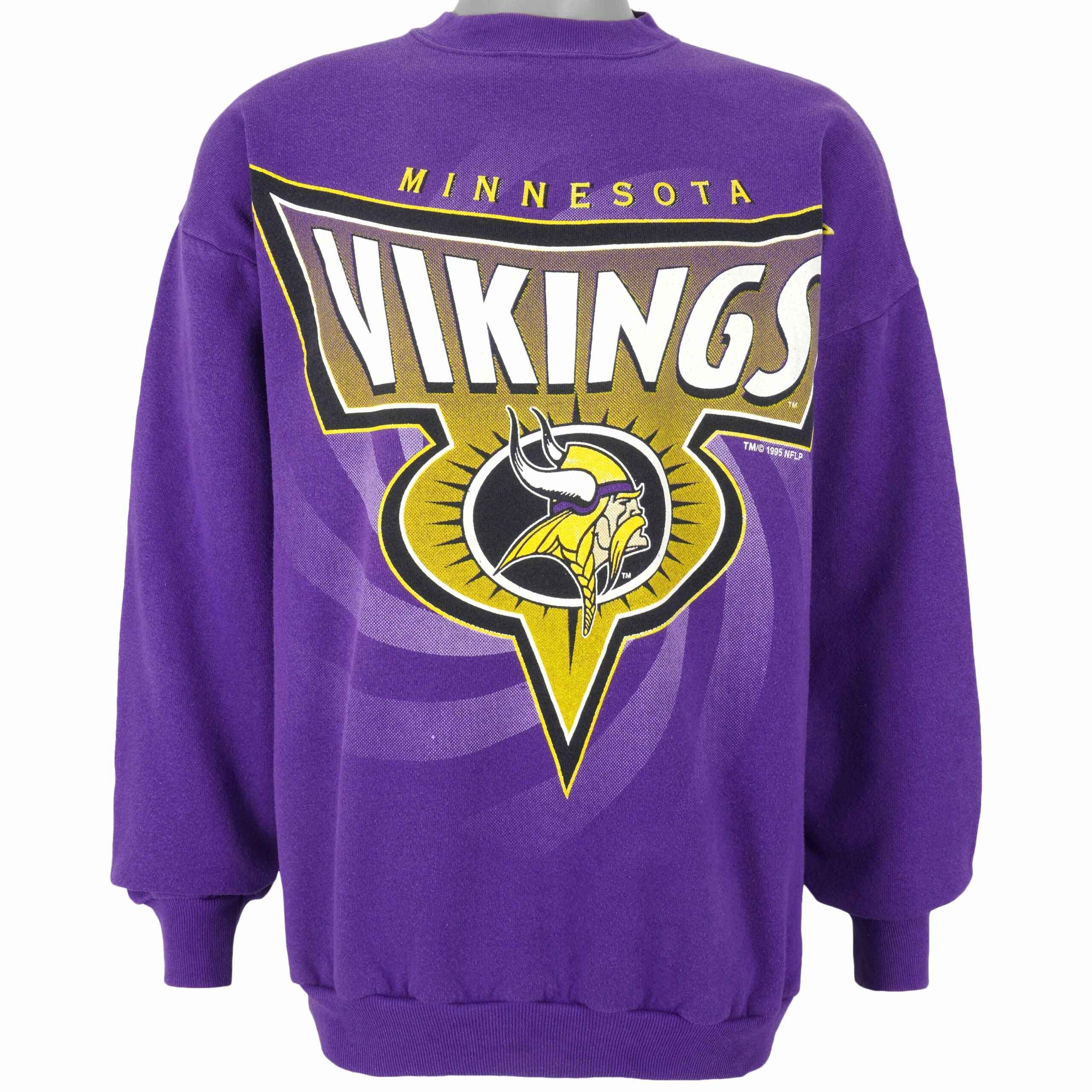 NFL Minnesota Vikings Crew Neck Sweatshirt 1995 Vintage Style Hoodie Shirt Reprinted Full Size Gifts for Fans