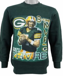 NFL Packers Brett Favre 3 Time MVP Crew Neck Sweatshirt 1997 Vintage Style Hoodie Shirt Reprinted Full Size Gifts for Fans