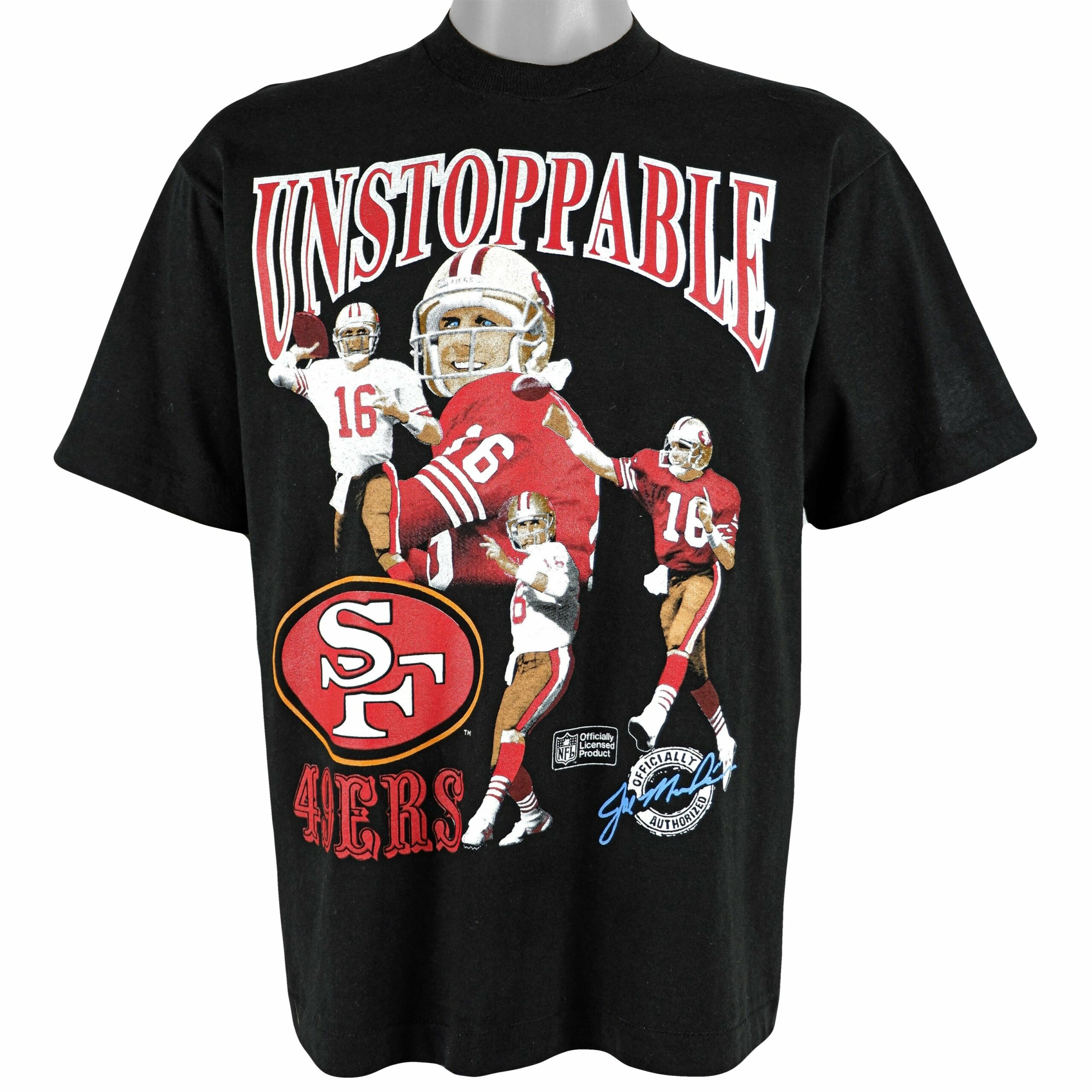 NFL San Francisco 49ers - Joe Montana #16 T-Shirt 1990s Vintage Style Hoodie Sweatshirt Reprinted Full Size Gifts for Fans