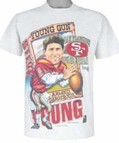NFL San Francisco 49ers Young Gun Caricature T-Shirt 1993 Vintage Style Hoodie Sweatshirt Reprinted Full Size Gifts for Fans