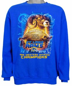 NFL St. Louis Rams, Western Division Champions Crew Neck Sweatshirt 1999 Vintage Style Hoodie Shirt Reprinted Full Size Gifts for Fans