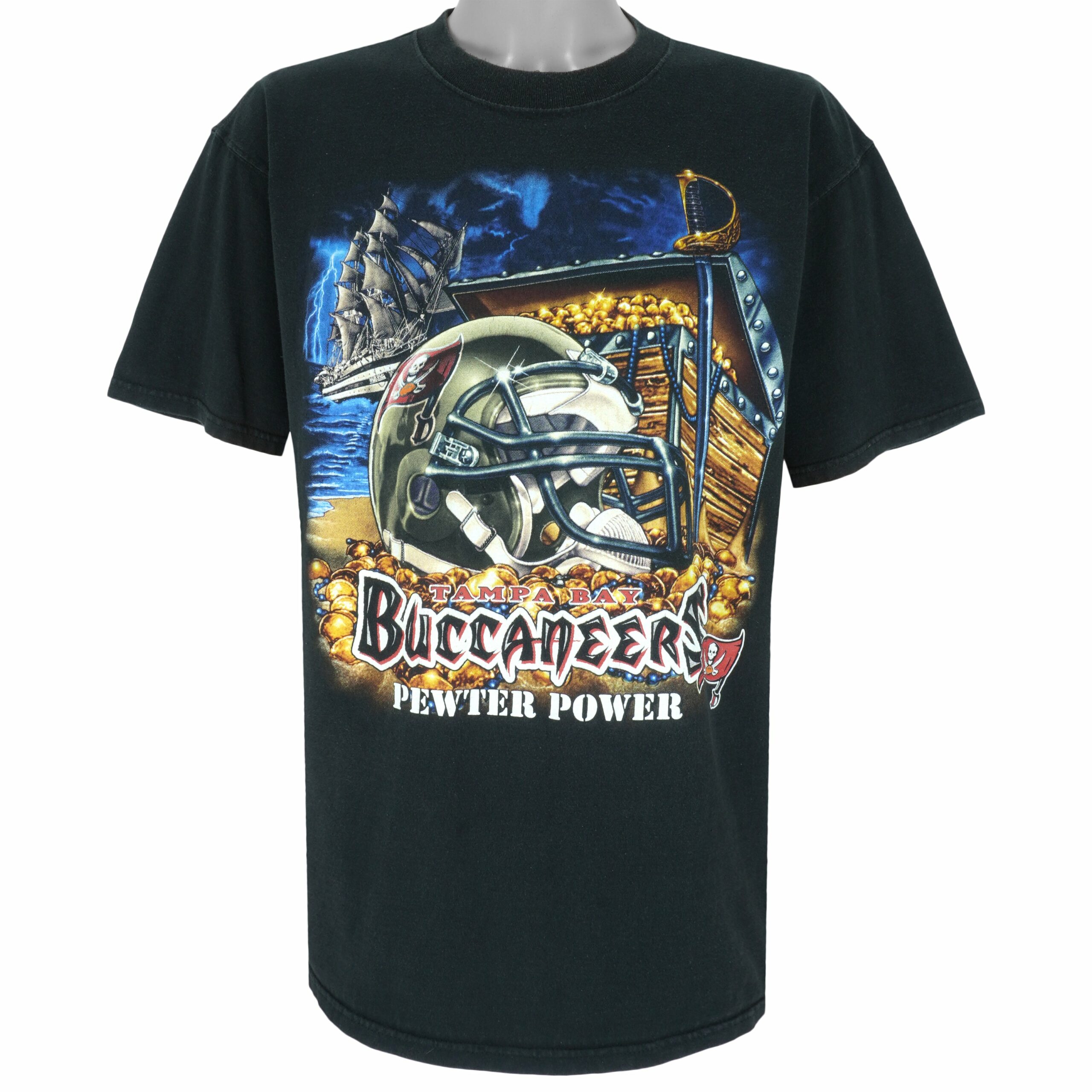 NFL Tampa Bay Buccaneers Pewter Power T-Shirt 1990s Vintage Style Hoodie Sweatshirt Reprinted Full Size Gifts for Fans
