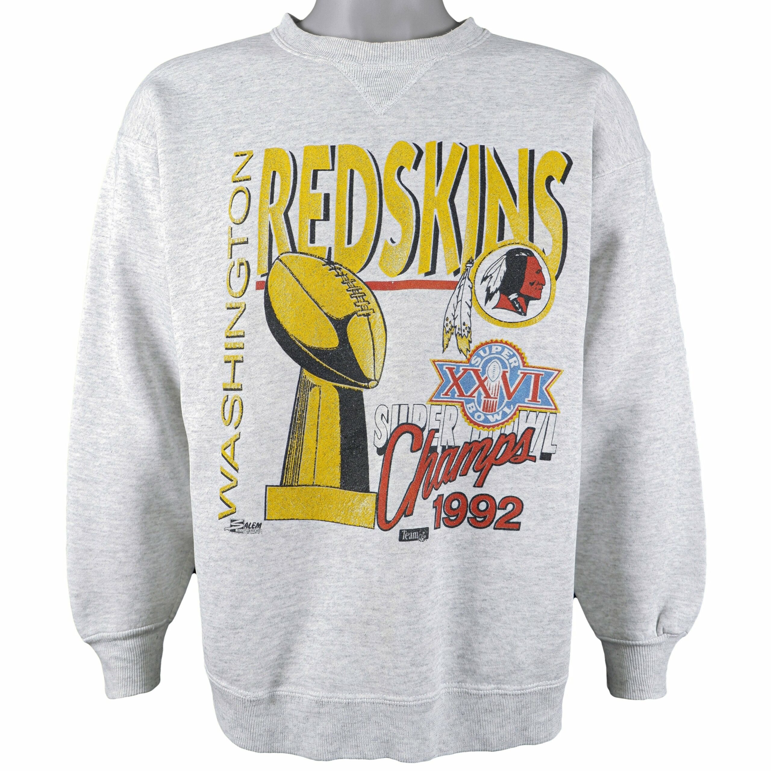 NFL Washington Redskins, Super Bowl XXVI Champions Crew Neck Sweatshirt 1992 Vintage Style Hoodie Sweatshirt Reprinted Full Size Gifts for Fans