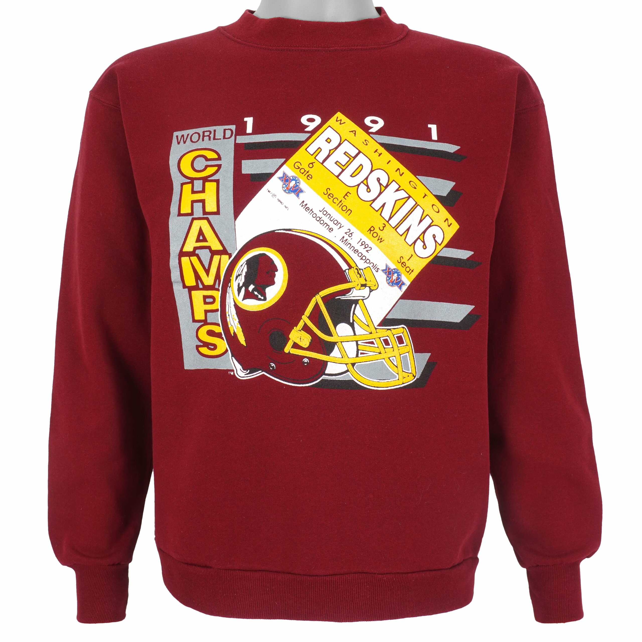 NFL Washington Redskins World Champs Crew Neck Sweatshirt 1992 Vintage Style Hoodie Sweatshirt Reprinted Full Size Gifts for Fans