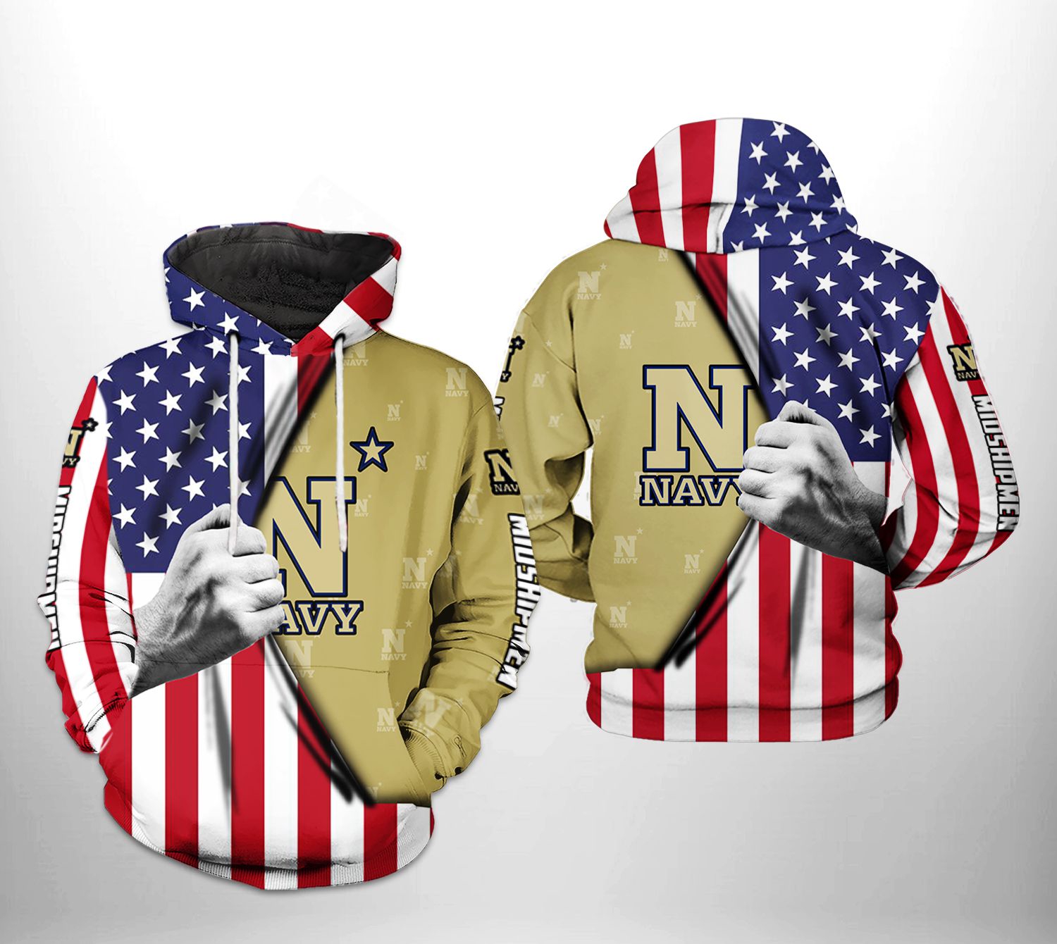 Navy Midshipmen Ncaa Us Flag 3D All Over Print Hoodie, Zip-Up Hoodie