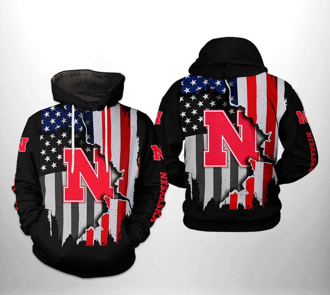 Nebraska Cornhuskers Hoodie Us Flag 3D All Over Print Zip Hoodie Gifts For Ncaa Fans