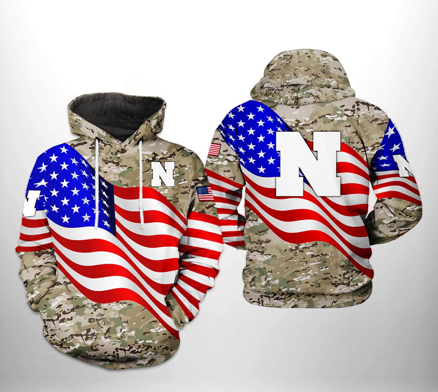 Nebraska Cornhuskers Ncaa Us Flag Camo Veteran 3D All Over Print Hoodie, Zip-Up Hoodie