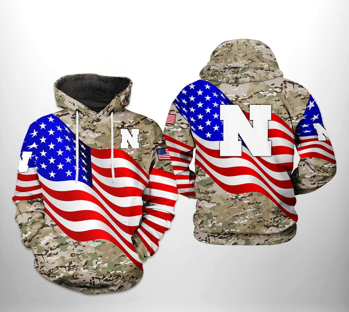 Nebraska Cornhuskers Us Flag Camo Veteran 3D All Over Print Zip Hoodie Gifts For Ncaa Fans