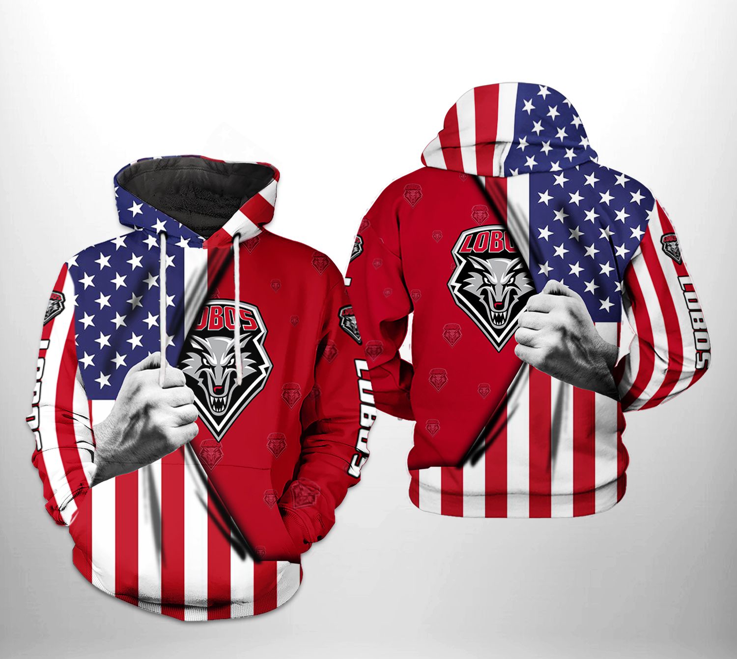 New Mexico Lobos Ncaa Us Flag 3D All Over Print Hoodie, Zip-Up Hoodie