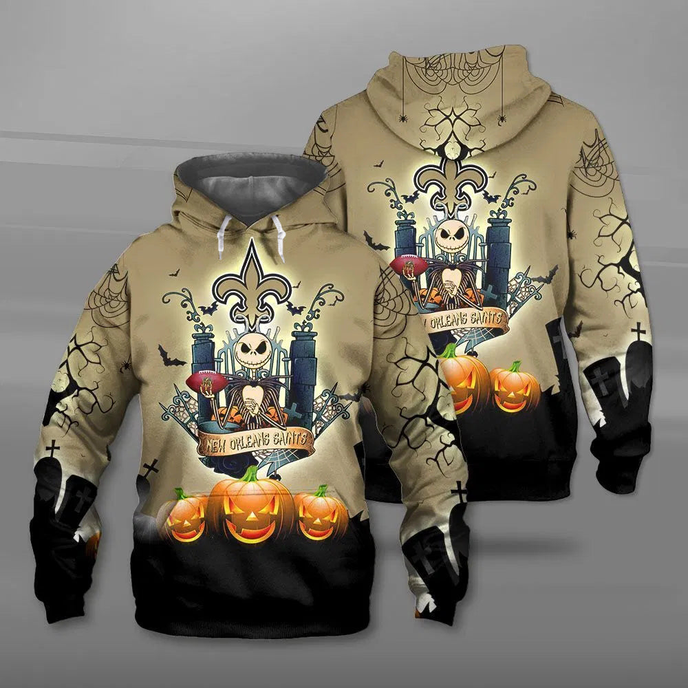New Orleans Saints Halloween Costume Hoodies Jack Skellington 3D Graphic Gifts for Fans