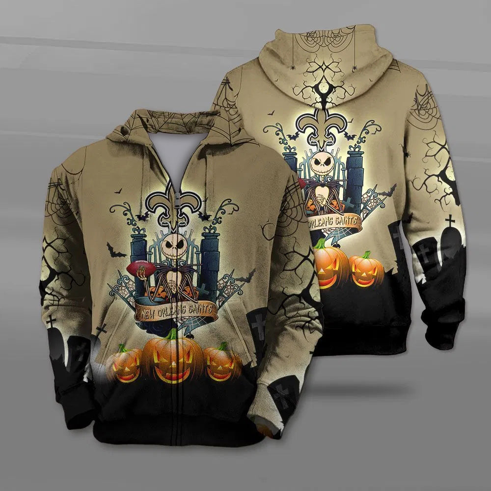 New Orleans Saints Halloween Costume Hoodies Jack Skellington 3D Graphic Gifts for Fans