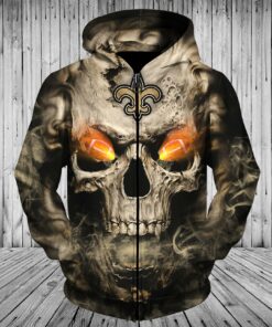 New Orleans Saints Zip Hoodie Eye Rugby Ball Skull Hoodies Gifts for Fans