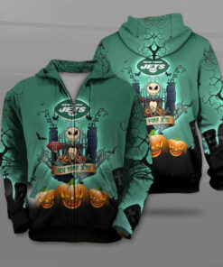 New York Jets Halloween Costume Hoodies Jack Skellington 3D Graphic Gifts for Fans