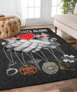 No one Fights Alone Firefighter Rugs, Firefighter Area Rug, Fireman Carpet Gifts for Dad, Son, Fireman, Firefighter Lovers