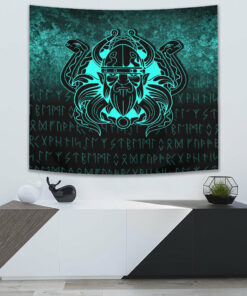 Nordic Warrior Valhalla Norse Cyan Version Tapestry for Wall Décor
