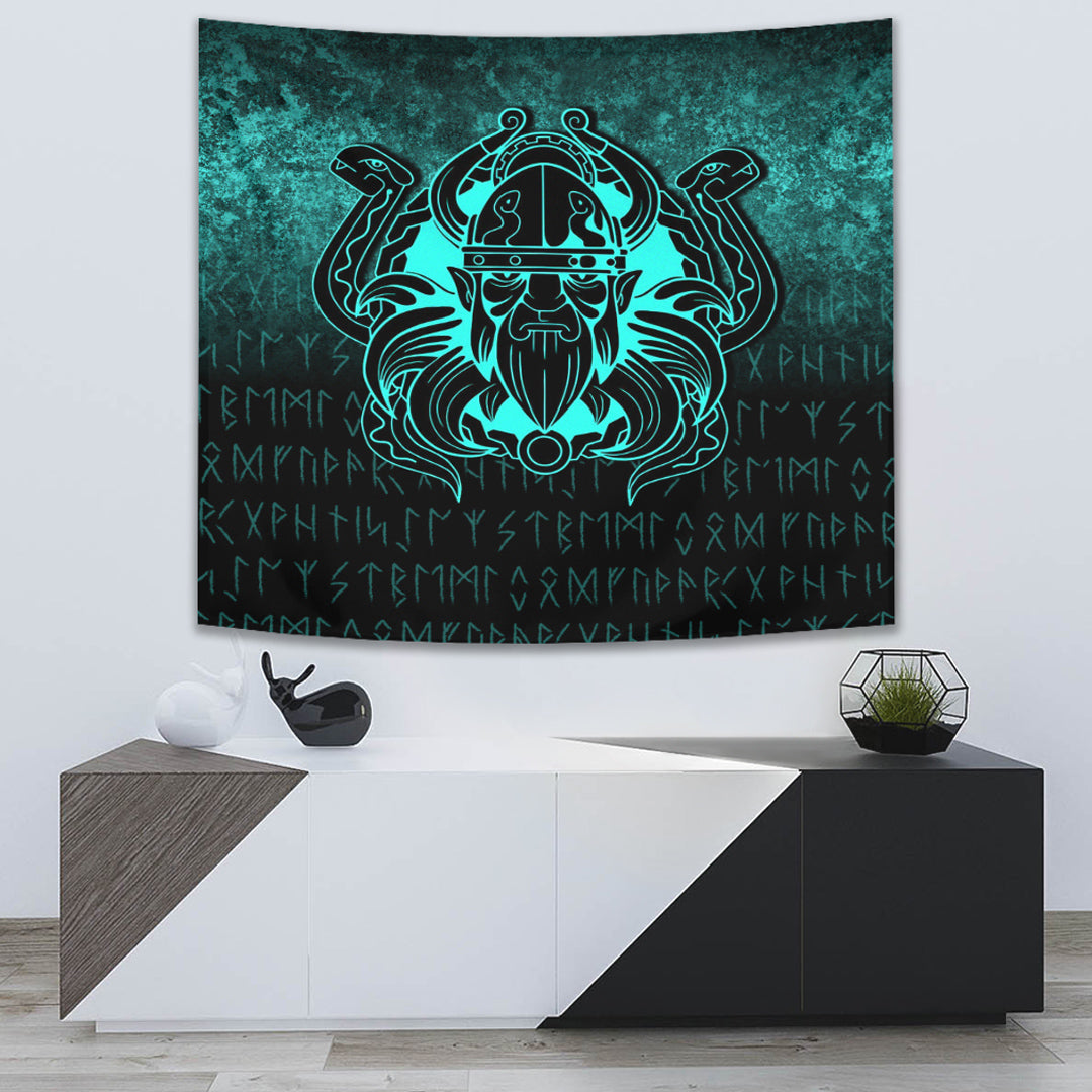 Nordic Warrior Valhalla Norse Cyan Version Tapestry for Wall Décor