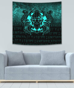 Nordic Warrior Valhalla Norse Cyan Version Tapestry for Wall Décor