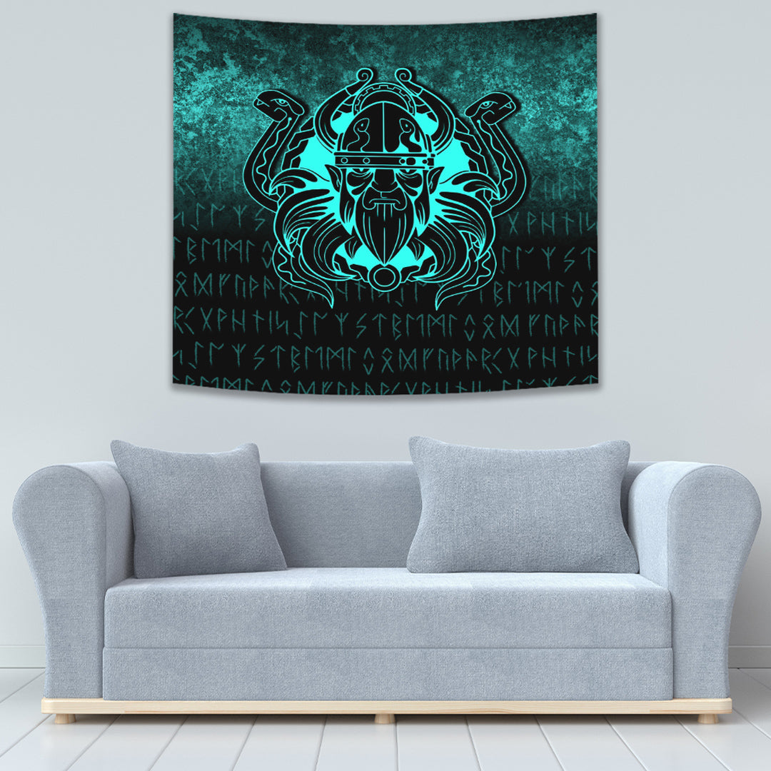 Nordic Warrior Valhalla Norse Cyan Version Tapestry for Wall Décor