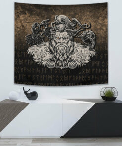 Norse Viking Mythology Allfather Odin Huginn Muninn Tapestry for Wall Décor