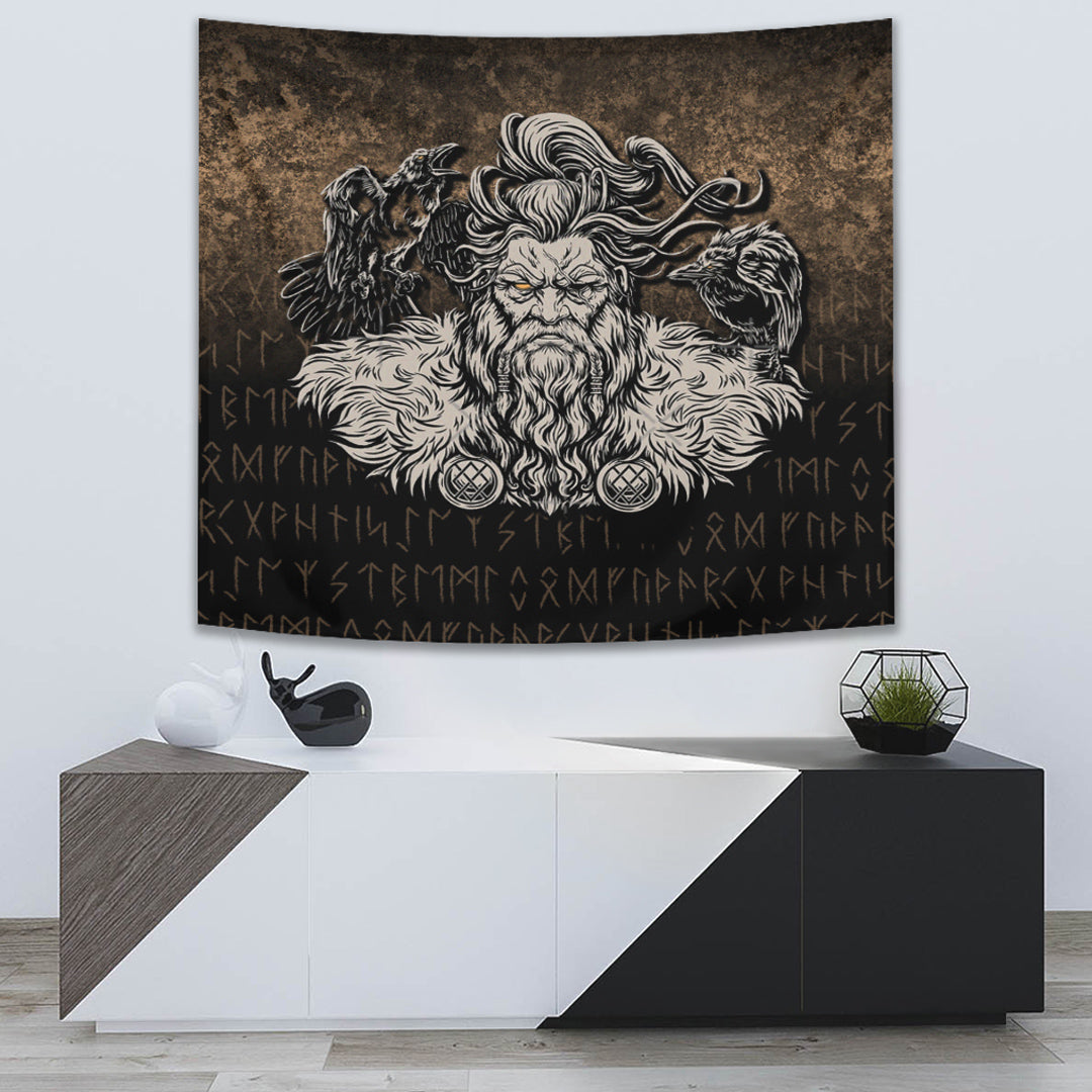 Norse Viking Mythology Allfather Odin Huginn Muninn Tapestry for Wall Décor