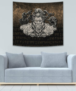 Norse Viking Mythology Allfather Odin Huginn Muninn Tapestry for Wall Décor
